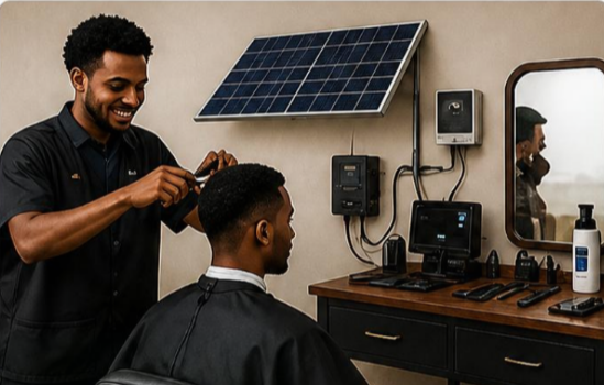 Solar-powered barbershop setup for productive business use