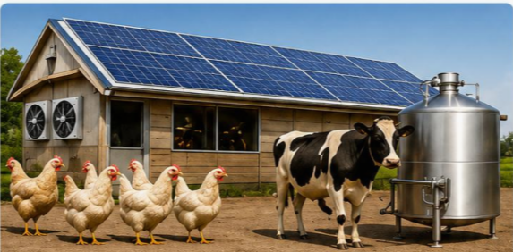 Solar-powered livestock and dairy operation