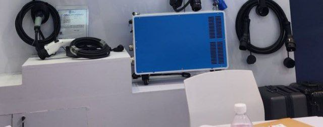 EV charging equipment and charging cables on display